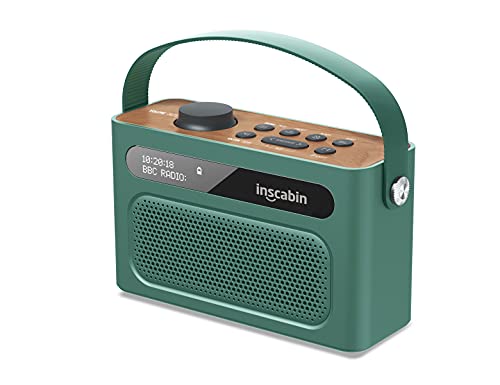Inscabin M60 Tragbarer DAB/DAB + FM-Digitalradio/Tragbarer drahtloser Lautsprecher mit Bluetooth/Stereo-Sound/Doppellautsprecher/Doppelwecker/Akku/Schönes Design (Grün)
