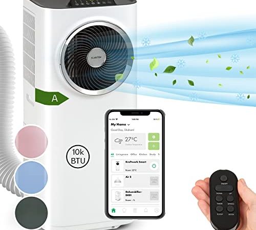 Klarstein Mobile Klimaanlage, 5-in-1 Klimagerät, Ventilator, Luftentfeuchter, Luftreiniger & Nachtmodus, App-Steuerung, Wohnung Klimaanlage mit Abluftschlauch, Air Conditioner, 10.000 BTU Weiß