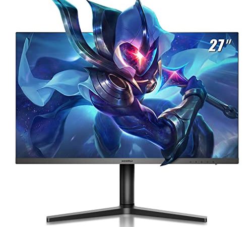 KOORUI 27 Zoll QHD Gaming Monitor 144 Hz, 1ms, DCI-P3 90% Farbumfangs, FreeSync G-Sync Compatible, höhenverstellbar (2560x1440, HDMI, DisplayPort) schwarz