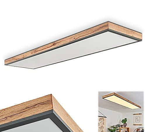 LED Panel Salmi, modernes Deckenpanel aus Metall und MDF in Schwarz/Weiß/Holzoptik, 36 Watt, 1-flammig, 2250 Lumen, Lichtfarbe 3000 Kelvin (warmweiß), eckige Deckenlampe in flachem Design