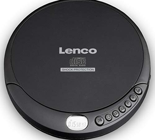 Lenco CD-Player CD-200 Discman mit LCD-Display - Batterie- und Netzfunktion - Hörbuchfunktion - Inklusive Stereo-Kopfhörer, H USB-Ladekabel Schwarz, mit Anti-Schock