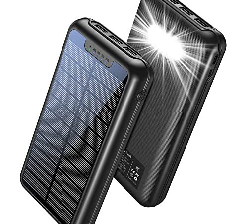 LONPAPA Solar Power Bank 26800mAh Akkupack: Powerbank Mobiles Tragbares Ladegerät Taschenlampen Handy Externer Akku mit Tri USB Outputs kompatibel Smartphone Camping und Outdoor, YD-887S