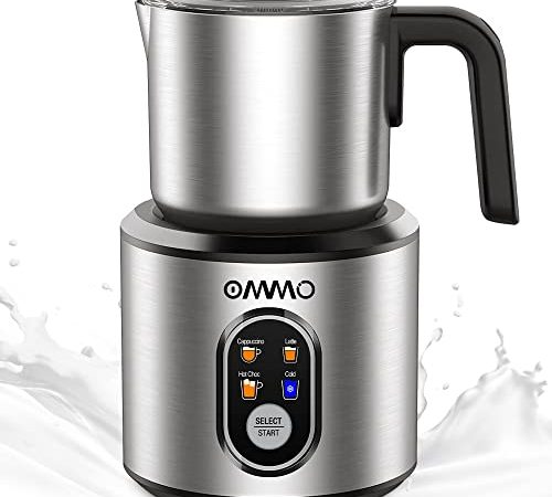 Milchaufschäumer Elektrisch, 500W, 350ml, 4 in 1 Magnet-Milchaufschäumer mit Abnehmbare Tasse, Automatischer Milchaufschäumer in Edelstahl, Erhitzen und Aufschäumen Kalte/Heiße Milch Schokolade