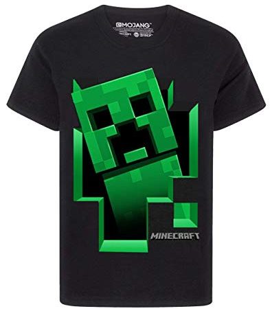 Minecraft T-Shirt Jungen Creeper Innerhalb Schwarzer Kurzarm-Gamer-Top 9-10 Jahre