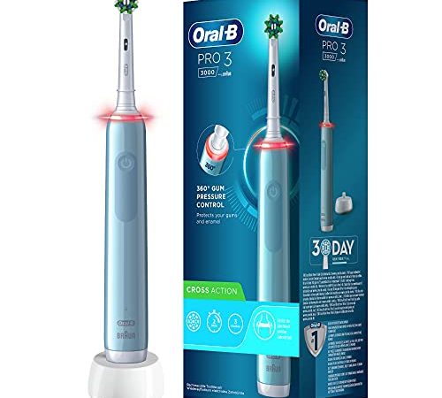 Oral-B PRO 3 3000 CrossAction Elektrische Zahnbürste/Electric Toothbrush, mit 3 Putzmodi und visueller 360° Andruckkontrolle für Zahnpflege, Designed by Braun, blau