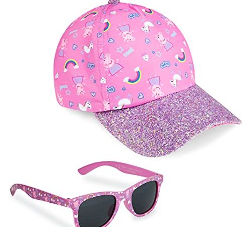 Peppa Pig Peppa Wutz Sonnenhut Mädchen, Basecap Kinder Mädchen und Sonnenbrille Set, Sonnenhut Kinder Mädchen ab 3 Jahren, Einheitsgröße