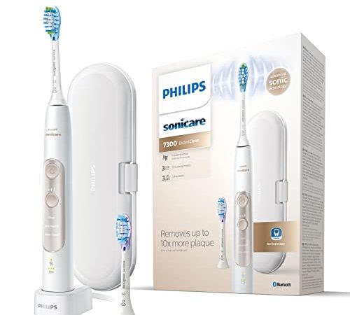 Philips HX9601/03 Expertclean 7300 Elektrische Zahnbürste mit Schalltechnologie, Andruckkontrolle, Reiseetui Weiß