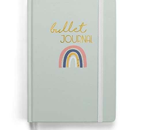 Premium Bullet Journal - Design Regenbogen - Notizbuch A5 gepunktet | 192 Seiten dickes 120g/m² dotted Papier | mit Punkteraster, Gummiband, Stifthalter, Dreieckstasche, Anleitung und mehr