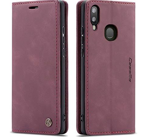 QLTYPRI Hülle für Samsung Galaxy A40, Vintage Dünne Handyhülle mit Kartenfach Geld Slot Ständer PU Ledertasche TPU Bumper Wallet Case Flip Schutzhülle für Samsung Galaxy A40 - Rot