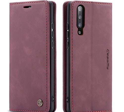 QLTYPRI Hülle für Samsung Galaxy A50, Vintage Dünne Handyhülle mit Kartenfach Geld Slot Ständer PU Ledertasche TPU Bumper Wallet Case Flip Schutzhülle für Samsung Galaxy A30S A50 A50S - Rot