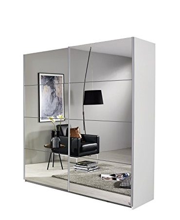 Rauch Möbel Subito Schrank Kleiderschrank Schwebetürenschrank in Weiß mit Spiegel 2-türig inkl. Zubehörpaket Basic 2 Kleiderstangen, 2 Einlegeböden BxHxT 136x197x61 cm