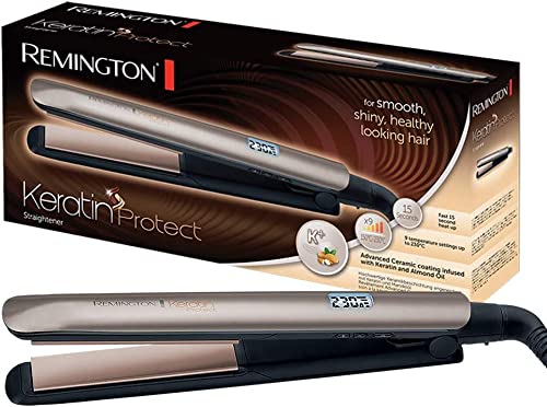 Remington Glätteisen Keratin (hochwertige Keratin-Keramikbeschichtung mit Mandelöl angereichert) LCD-Display, 10 Temperatureinstellungen 150-230°C, Haarglätter S8540