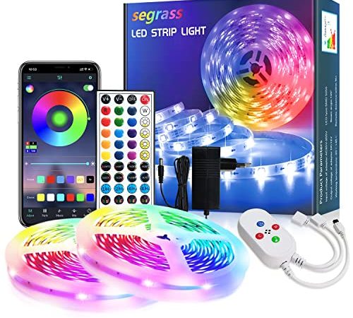 segrass LED strip 20M, APP Steuerung, 5050 RGB Musik Sync LED Band, Schlafzimmer Farbwechsel LED Streifen für Raumdekoration