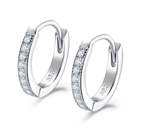 Shuxin Creolen Silber Damen Ohrringe, 925 Sterling Silber Creolen mit AAA Zirkonia, Durchmesser 13mm Klein Schlafen Kreolen, Kommt in Schmuck Geschenk Box