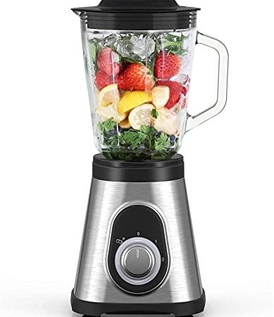Standmixer, 700W Smoothie Mixer mit 1.5L Glaskanne, 2 Geschwindigkeiten Regelbar und Pulsfunktion Geeignet für Milchshakes und Smoothies
