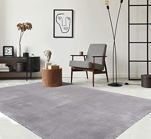 the carpet Relax Moderner Flauschiger Kurzflor Teppich, Anti-Rutsch Unterseite, Waschbar bis 30 Grad, Super Soft, Felloptik, Grau, 120 x 170 cm