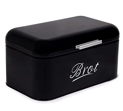 Theo&Cleo Brotkasten mit Deckel, Großer Knäckebrot Box aus Metall, Brotaufbewahrungsbox Bread Box, Brot und Kekse Lange Aufbewahren und Trocken Halten, Retro Design (Schwarz-31CM)