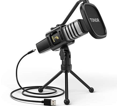TONOR USB Mikrofon Nierencharakteristik Kondensator Computer PC Mikrofon mit Ständer, Popfilter, Mikrofonspinne für Streaming, Podcasting, Voice-Over, Twitch, kompatibel mit Laptop Desktop, TC30