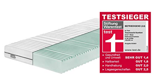 Traumnacht Komfort 7-Zonen 2 in 1 Duo Kaltschaummatratze, Testsieger Stiftung Warentest 03/2021, Öko-Tex zertifiziert, 140 x 200 cm, entwickelt in Deutschland