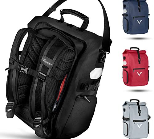 Valkental - Hochwertige & Nachhaltige Fahrradtasche - 26L - Geeignet als Gepäckträgertasche, Rucksack & Umhängetasche - 100% Wasserdicht in Schwarz