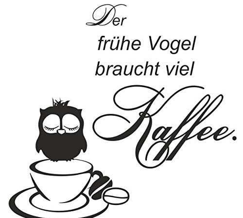 Wandtattoo Küche - Wandaufkleber Kaffee Spruch der frühe Vogel braucht viel Kaffee - Deko Schlafzimmer, Büro, Gästezimmer, Teeküche von greenluup®