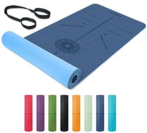 Yogamatte, TPE Gymnastikmatte rutschfest Fitnessmatte für Workout Umweltfreundlich Übungsmatte Sportmatte für Yoga, Pilates Heimtraining, 183 x 61 x 0.6CM