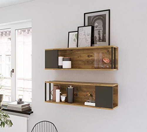 Yurupa Wandregal,Wandboard,Hängeregal,mit 2 Böden,2er Set,Bilderregal,Bücherregal,Küchenregal,Büroregal,Holzregal,für Wohnzimmer,Küche,Büro,Flur,Eingang,Schlafzimmer,Badezimmer,VG18-A
