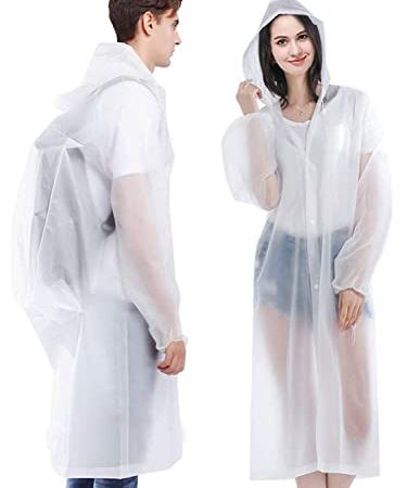 Ahsado 2 Stück Regenponcho Eva Regenjacke Unisex Wiederverwendbar Regenmantel wasserdicht atmungsaktiv tragbarer Regencape zum Camping Wandern Angeln (Weiß)