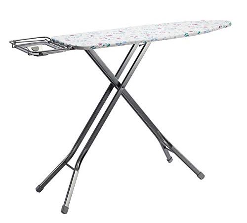 Amazon Basics – Bügelbrett mit Ablagefach und H-förmiger Bügeleisen-Ablage, groß, 124 x 38 cm, grau
