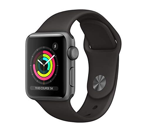 Apple Watch Series 3 GPS, 38 mm Aluminiumgehäuse, Space Grau, mit Sportarmband, Schwarz (Generalüberholt)