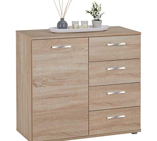 CARO-Möbel Kommode Sideboard Schrank Chicago in Sonoma Eiche, mit Tür und 4 Schubladen Highboard