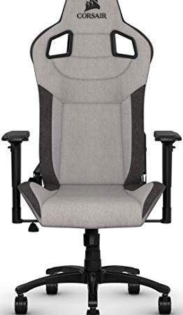 Corsair T3 Rush - Polyester Stoff Gaming Stuhl (Atmungsaktivem Weichen Stoff, Gepolsterten Nackenkissen, Lendenstütze aus Memory-Schaumstoff, 4D-Armlehnen, Leich Montieren) Grau/Schwarz