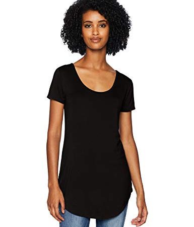 Daily Ritual Damen Kurzärmeliges Longline-T-Shirt mit U-Ausschnitt aus Jersey, Reguläre Passform, Schwarz, L