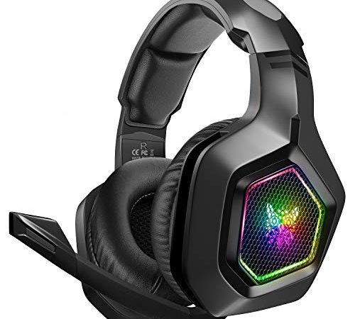 DIZA100 Gaming Headset für PS4 PC PS5 Xbox One, PS4 Headset mit Mikrofon& RGB-Licht, ONIKUMA Gaming Kopfhörer 3.5mm Surround Sound Headset für Switch Laptop Mac