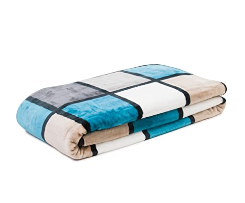Gözze Cashmere-Feeling Wohn- und Kuscheldecke, Bedruckt, 150 x 200 cm, Aqua/Taupe/Petrol, Antigua, 40015-55-5020