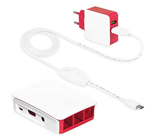 LEICKE Raspberry pi 3 / pi 3 Model B+ Netzteil | ULL Netzteil Ladegerät 5V 3A 15W mit offiziellem Gehäuse für Raspberry pi 3 | DSA-13PFC-05 FCA | EU Adapter 1.8m Kabel mit Schalter (Himbeer/weiß)
