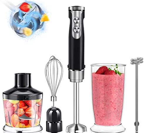 Mixer, Stabmixer 5 in 1, Elektrische Stabmixer Set 800W, 9 Geschwindigkeitseinstellungen mit TURBO, 500ml Zerkleinerer und 600ml Mixer BPA-Frei