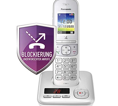 Panasonic KX-TGH720GG Schnurlostelefon mit Anrufbeantworter (DECT Telefon, strahlungsarm, Farbdisplay, Anrufsperre, Freisprechen) perl-silber