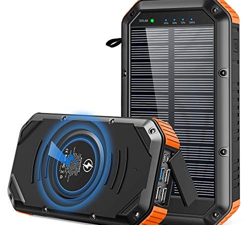 Power Bank, 39800mAh Wireless Solar Powerbank Akkupack, PD18W QC3.0, 3A USB-C Handyakkus Schnelles Aufladen Tragbares Ladegerät, Externer Akku Compatible with Qi Device iPhone Samsung Huawei und mehr