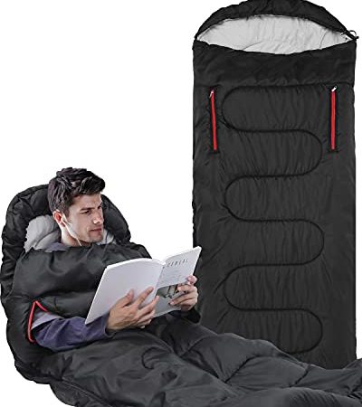 Schlafsack, Sportneer Anziehbarer Deckenschlafsäcke 220 x 84 cm tragbarer 4-Jahreszeiten-Schlafsack mit Reißverschluss für Arme und Füße, für Kinder und Erwachsene, Camping, Wandern, Reisen (Schwarz)