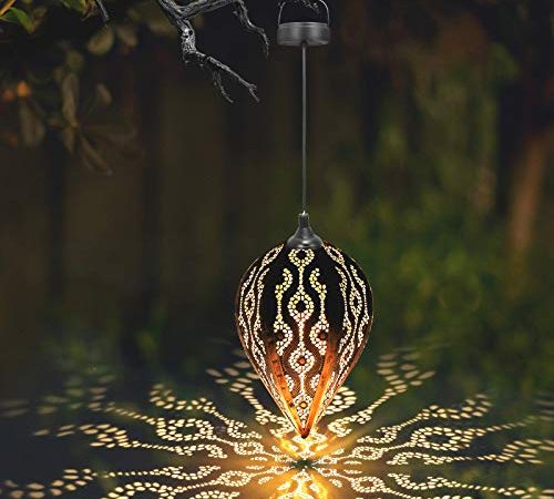 Solarlaterne für Außen GolWof Solar Laterne Hängend Aussen LED Solarleuchte Garten Hängend IP44 Wasserdicht Metall Solarlampe Garten für Aussen Garten Patio Balkon (Trinkgeld)