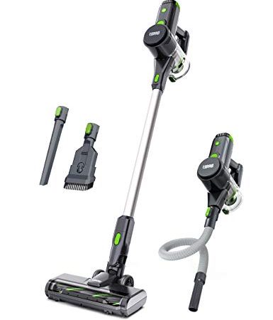 TOPPIN Staubsauger Kabellos, 23000PA Akku Staubsauger, 250W Stielstaubsauger mit HEPA Filter und LED Elektrobürste, Bis zu 35min, Superleichter & Leiser Stabstaubsauger für Tierhaare Hartboden Teppich