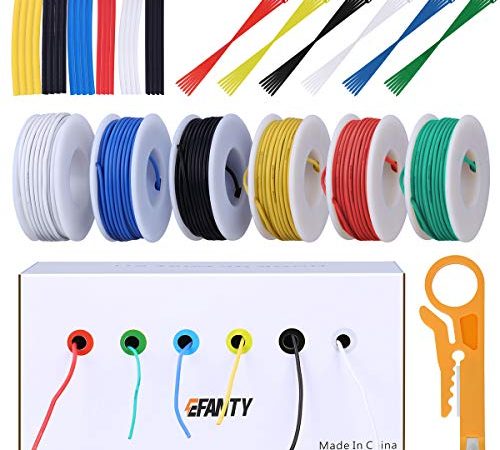 22 AWG 0.32mm² Silikon Elektrischer Draht Kabel Kit, Efanty Litze Kupferdraht Leitungen Draht Verzinntes Flexibler Litzenkabel PVC Kabel für Elektronik, 6 Farbe Spule 600V 2.4A 6 x 10 Meter