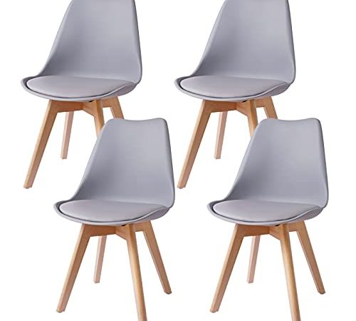 4er Set Esszimmerstühle Gepolsterter Stuhl mit Buchenholz-Beinen und Weich Gepolsterte Chair für Esszimmer Wohnzimmer Schlafzimmer Küche Besprechungsraum, (Gepolstert Grau)