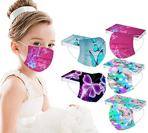 50 Stück Kinder-Mundschutz mit Motiv Cartoon Druck,Einweg_3-lagig_Staubdicht,Atmungsaktiv Mundbedeckung Bandana Halstuch für Jungen und Mädchen