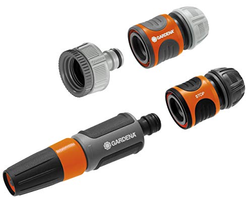 Gardena Grundausstattung mit Anschlussteilen für 13 mm (1/2 Zoll)- und 15 mm (5/8 Zoll)-Schläuche: Wasserhahn Anschluss-Set mit Reinigungsspritze (18291-20)