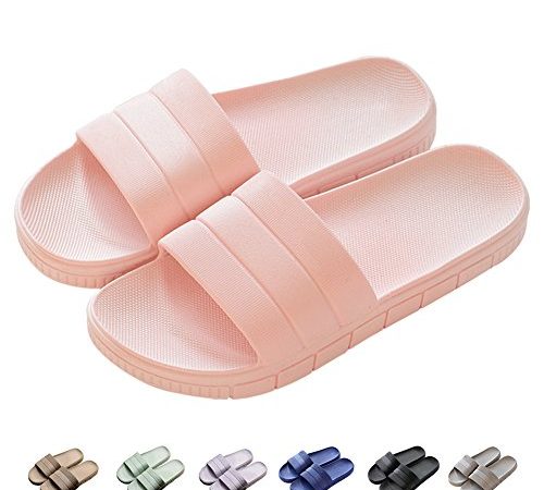 Herren/Damen Badeschuhe Hausschuhe Slippers Sommer Slide Pantoletten Badelatschen Strand Indoor/Outdoor Rutschfest Baden Unisex Einfarbig,Pink,38-39 EU