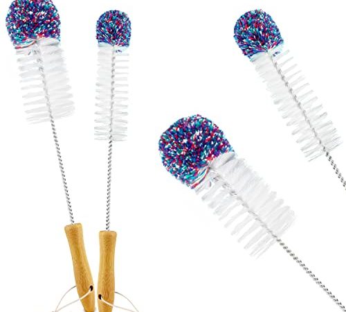JEFF® Flaschenbürste [2er Set] - Die Lösung für kratzfreie & mühelose Reinigung - Mit weicher Flauschbommel - Flaschenbürste für Flaschen und mehr - Dein universal Flaschenreiniger für alle Öffnungen