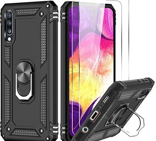 LeYi für Samsung Galaxy A50/A50s/A30s Hülle Handyhülle mit Panzerfolie Schutzfolie (2 Stück), 360 Grad Ringhalter Cover TPU Bumper Stoßdämpfung Schutzhülle für Case Galaxy A50 Handy Hüllen Schwarz