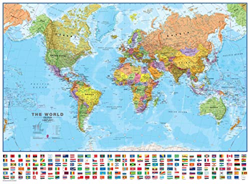 Maps International - Weltkarte mit Flaggen – laminiert – 84,1 cm (B) x 59,4 cm (H)